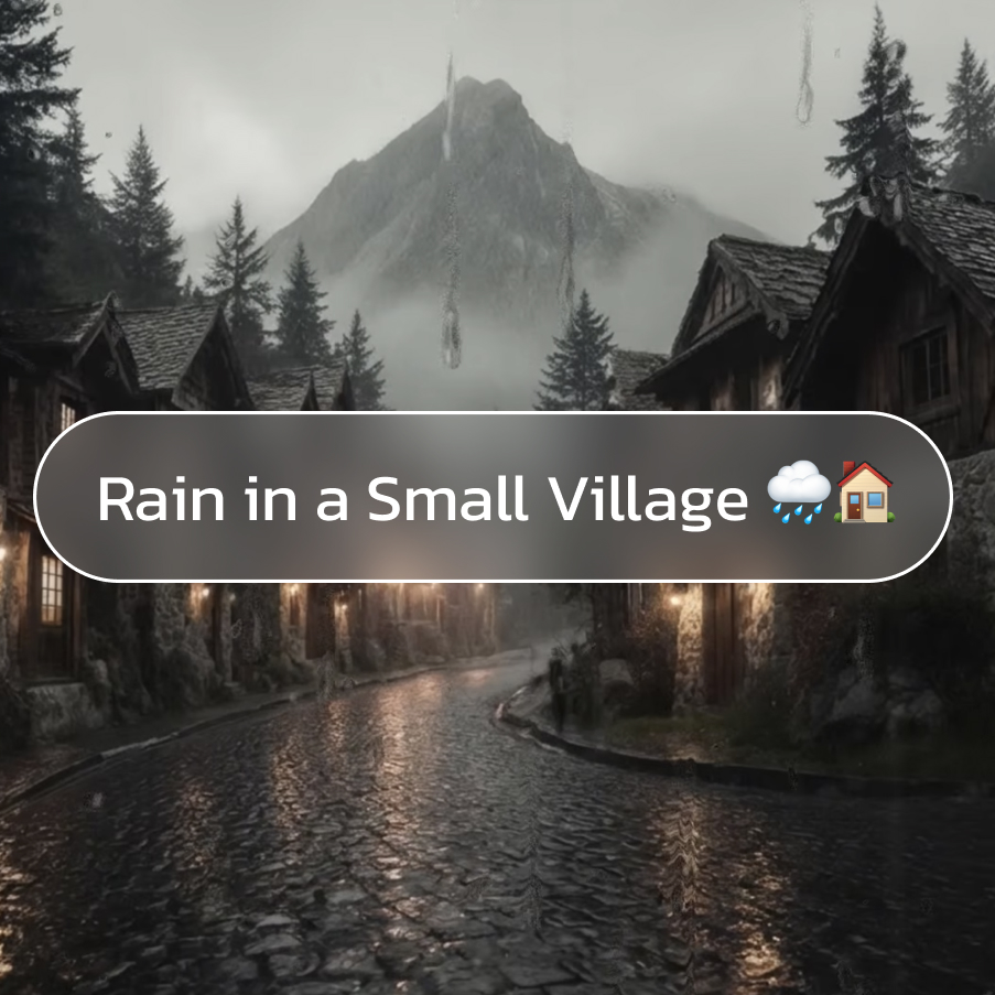 Small village street with rooftops and soft rain creating a calm and cozy village rain ambience.